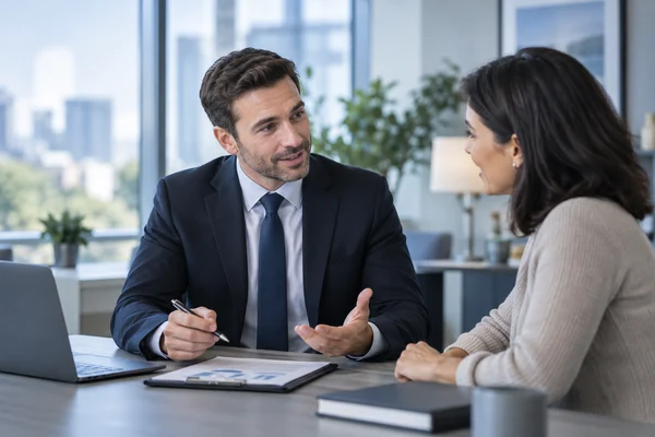Consulente assicurativo a colloquio con una cliente