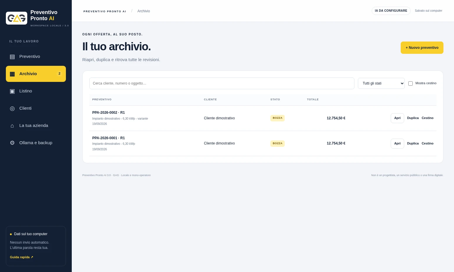Schermata reale dell’app: Gestisci il tuo archivio