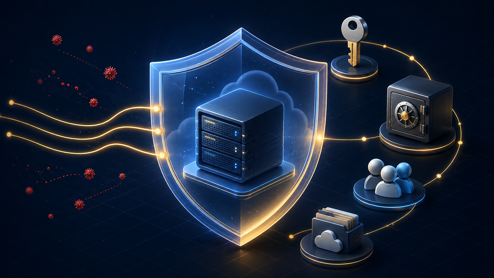 Server Hermes protetto da scudo, chiave e backup