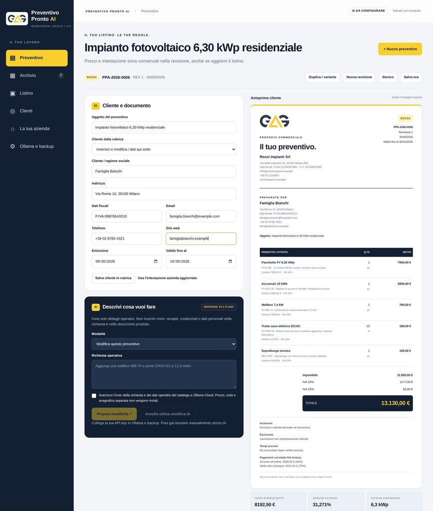 Preventivo Pronto AI — Kit fai-da-te